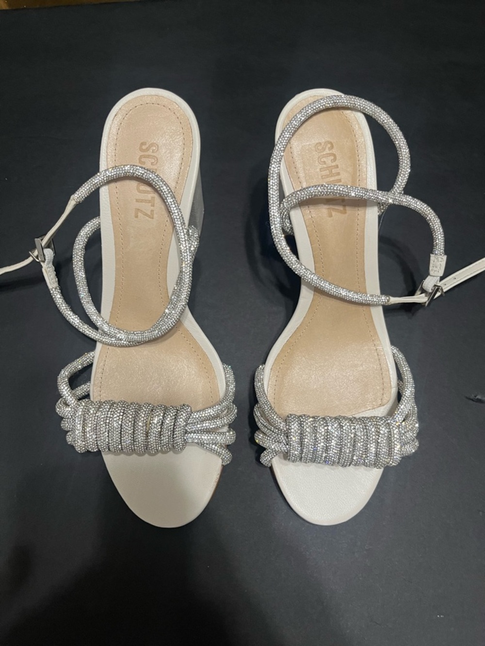 SCHUTZ White Sandals with Silver Beaded Rope Straps - Picture 1 of 12